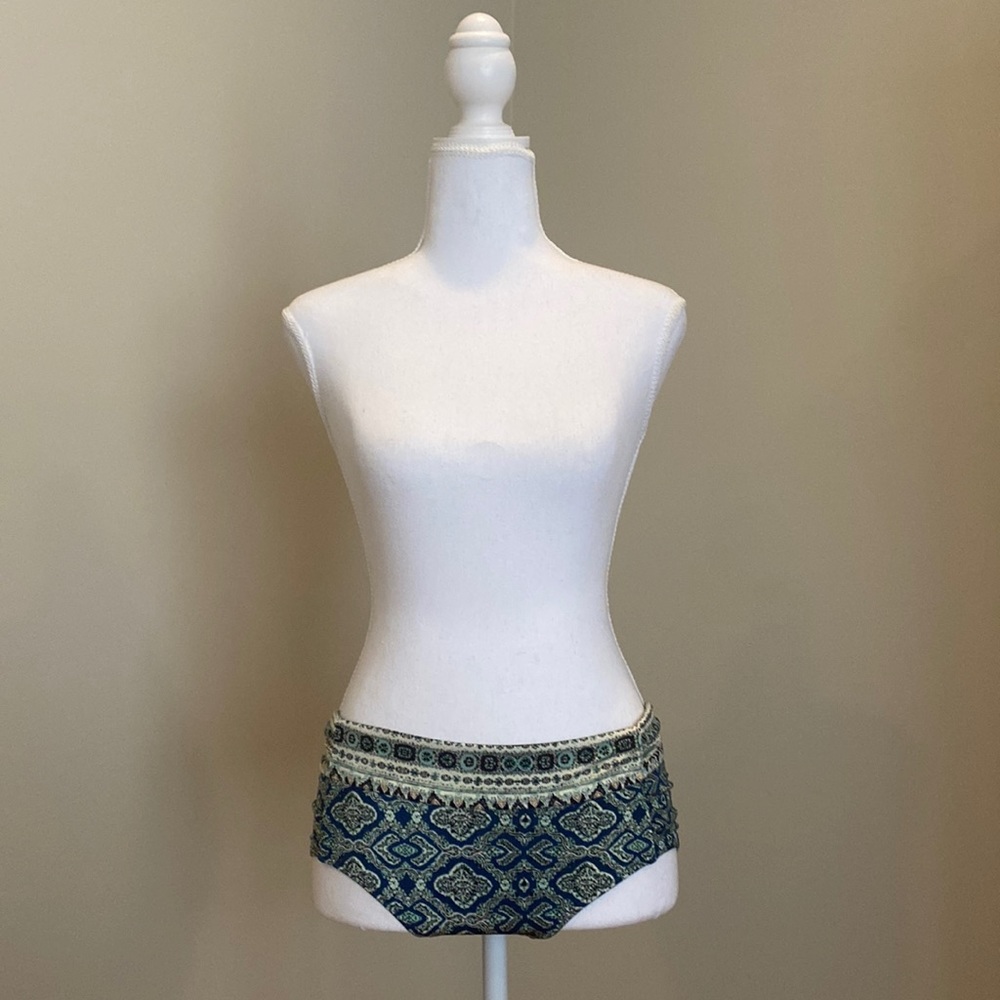 Hipster Bikini Bottom with Beautiful Navy Blue, Green and White Geometric Design